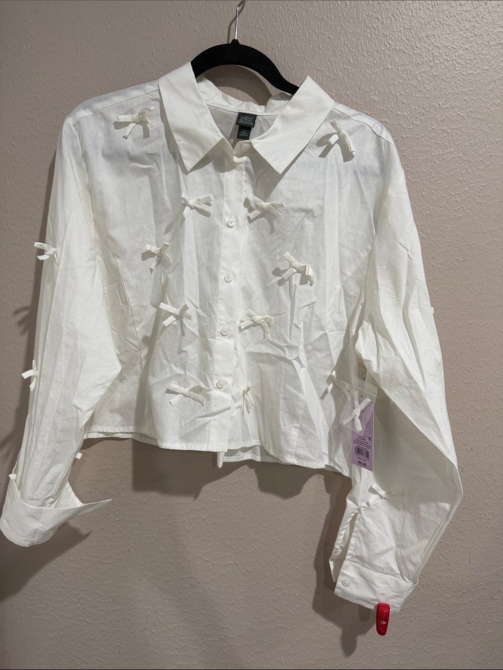 Wild Fable Bow-Appliqué Button-Down Cropped Shirt -  XL